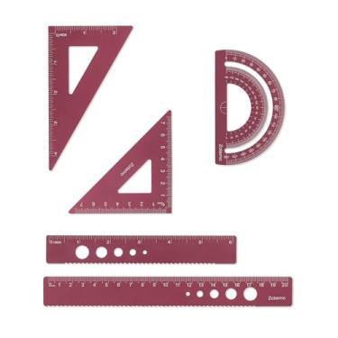 Imagem de Zotemo Conjunto de geometria de metal, régua de alumínio de 5 peças, kit de régua de desenho matemático inclui transferidor, réguas triangulares, réguas retas - ferramentas de medição de matemática