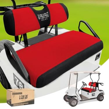 Imagem de 10L0L Conjunto de capa de assento de carrinho de golfe adequado para EZGO TXT RXV & Club Car DS, capas de banco quentes para clima frio de inverno, tecido de malha de poliéster lavável respirável