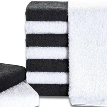 Imagem de Toalha de Rosto Kit 10 Pcs Profissional Para Salao de Beleza Barbearia Grossa 45x70 350g/m² - 5x Branco - 5x Preto