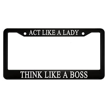 Imagem de oFloral Act Like a Lady Think Like a Boss, moldura de placa de licença de liga de alumínio, letras brancas aplicáveis ao padrão dos EUA, moldura frontal para placa de carro (1 unidade)