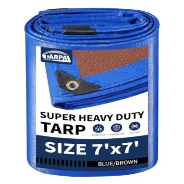 Imagem de TARPAL Lona impermeável de 1,8 x 1,8 m, lona resistente de 16 mm com ilhós de metal a cada 45 cm, lonas multiuso à prova de rasgos e rasgos, proteção UV coberta, piscina, carro, lenha, móveis (azul