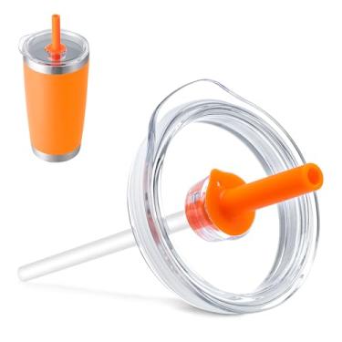Imagem de Bluwing Tampa de copo de 590 ml com canudo para YETI, tampa de substituição para copo YETI Rambler de 590 ml, caneca de 680 g, caneca de canudo de 740 ml, tampas sem BPA (laranja)