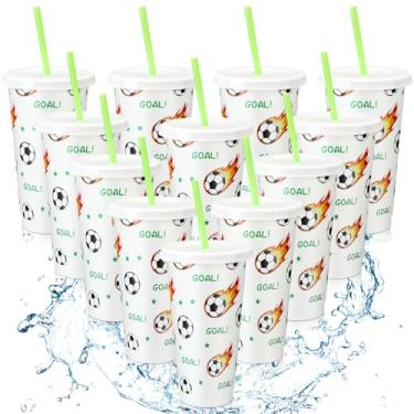 Imagem de Honeydak 12 copos de plástico esportivos com tampa e canudo 680 g copos de plástico reutilizáveis para futebol, basquete, treinador, membros, presentes, mulheres, homens, esportes, lembrancinhas de