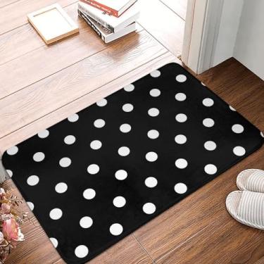 Imagem de Tapete de banheiro preto e branco de bolinhas 50 x 81 cm microfibra macio absorvente tapete antiderrapante para cozinha, quarto, capachos, banheira, chuveiro decoração