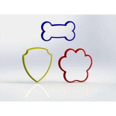 Imagem de Cortador Kit Patrulha Canina Pata Osso Escudo Tamanho 5cm