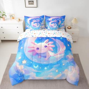 Imagem de Feelyou Jogo de cama solteiro com estampa de axolotl, estampa de salamandra, 7 peças, animais do oceano, adolescentes, crianças, crianças, decoração de quarto