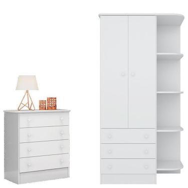 Imagem de Cômoda e Guarda Roupa Infantil com Cantoneira Doce Sonho 2 Portas de Bater 7 Gavetas em...