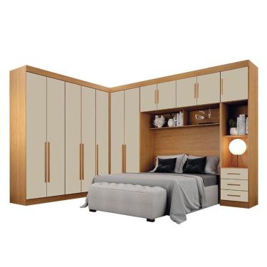 Imagem de Quarto De Casal Modulado 12 Portas Orion Cinamomo Off White – Leifer Móveis