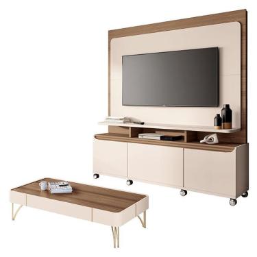 Imagem de Estante Home Theater Quantum E Mesa De Centro Cadenza Off White Castanho – Hb Móveis