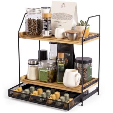 Imagem de Krbnk Organizador de café – Estação de madeira de 2 camadas para acessórios, itens essenciais e decoração, para xícara K, cápsulas Nespresso, suporte de cápsulas de café para bancada de cozinha