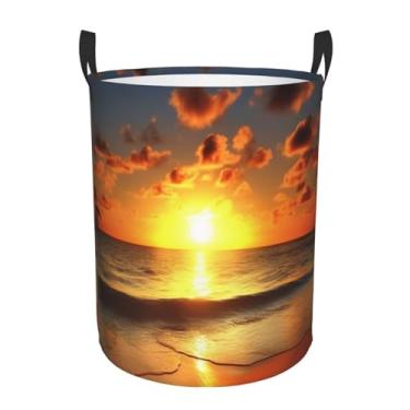 Imagem de Cesto de lavanderia para praia, nascer do sol, dobrável, impermeável, cesto de armazenamento de roupas com alças, pano Oxford, organizador de brinquedos, cesta para banheiro, lavanderia, quarto