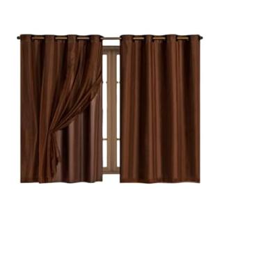 Imagem de Cortina Blackout PVC C/Voil Liso Blecaute Corta 100% a Luz Para Quarto, Sala, Escritório Em(Tabaco,2.80m x 1,60m)