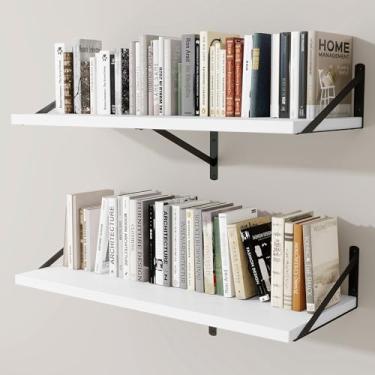 Imagem de Prateleiras de parede profundas 91 cm L x 30 cm P Prateleiras flutuantes de madeira projetada para parede, suporte de metal resistente, decoração de casa, armazenamento para sala de estar, quarto