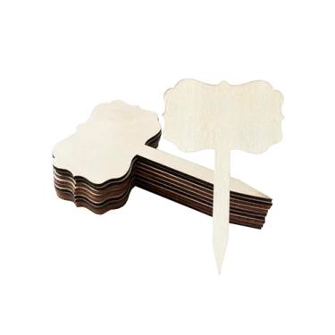 Imagem de 100 etiquetas de plantas de madeira, marcadores de plantas de madeira natural, marcadores de jardim tipo T para suculentas, ervas, mudas, vasos, flores, vegetais (polígono)