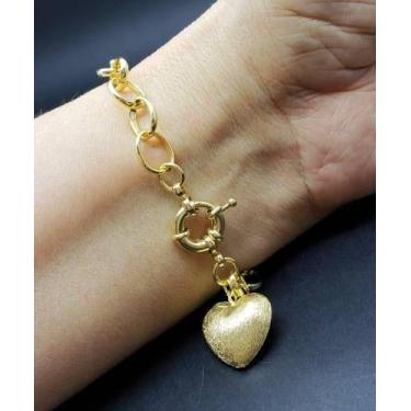 Imagem de Pulseira Com Elos E Pingente Coração Banho De Ouro 18k 3192B - Très Ch