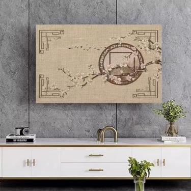Imagem de Capa contra poeira para TV interna de 32-80 polegadas Protetor de tela LCD LED estilo chinês fácil de limpar design antiderrapante padrão elegante quarto sala de estar decoração-flor 1||55 polegadas