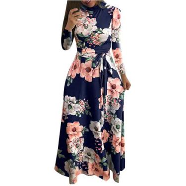 Imagem de Vestido de saia longa com gravata estampada casual - HUOGUO