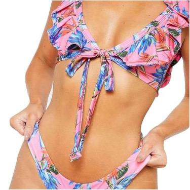 Imagem de Maiô feminino moda renda dividida impressão sexy biquíni roupa de banh