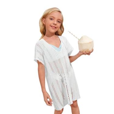 Imagem de Vestido de praia SOLY HUX feminino com decote em V, crochê, branco, ta