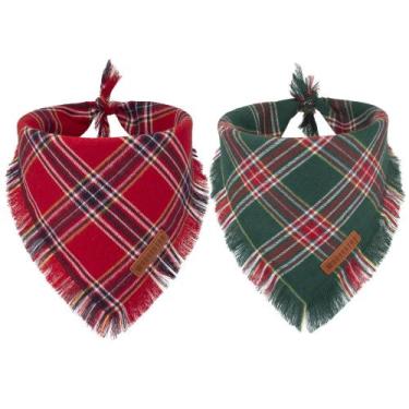 Imagem de Bandanas para cães ADOGGYGO Xadrez, borlas de Natal, tamanho pequeno