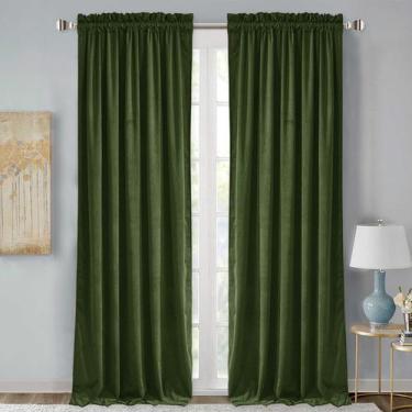 Imagem de Cortinas StangH de Terciopelo Verde Musgo 2 Paneles 132x267 cm Navidad