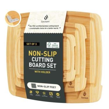 Imagem de Conjunto de tábuas de corte Socisen Bamboo com pés antiderrapantes, 3 