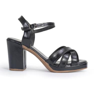 Imagem de Sandália Feminina Salto Alto Meia Pata Quadrada Macia Confortável Via 