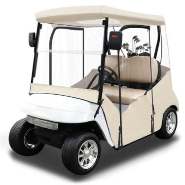 Imagem de iLSKW Gabinete para dirigir para carrinho de golfe para 2 passageiros apenas para carrinho EZGO TXT e RXV com design de zíper de porta de enrolar, 4 lados, janelas transparentes 600D, capa de chuva