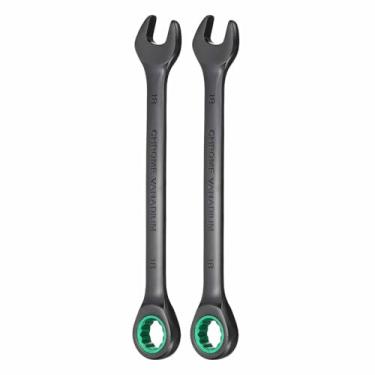 Imagem de HARFINGTON 2 peças chave de catraca 18 mm métrica 12 pontos CR-V eletroforese alongamento caixa dupla chave catraca de extremidade aberta com 72 dentes 5° Swing Industrial Grade Spanner
