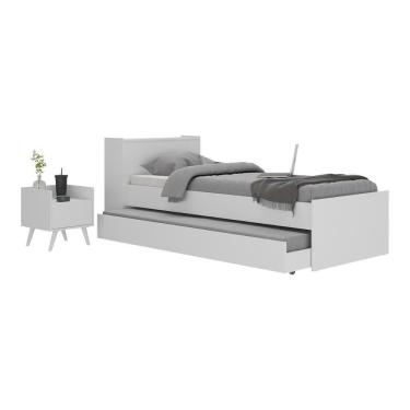 Imagem de Conjunto Quarto Bicama Com Colchão E Baú/mesa De Cabeceira Retrô Multimóveis Mp4222 Branco Branco