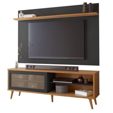 Imagem de Rack Nt 1175 Com Painel Nt 1190 Preto Com Freijó - Notável