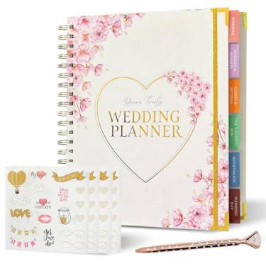 Imagem de Agenda de casamento de 3 peças com caneta e adesivos de ouro rosa 24 x 29 cm, presentes de casamento, livro de planejamento de casamento e organizador de noivas