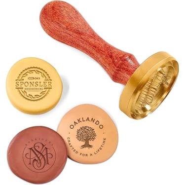 Imagem de Carimbo de argila personalizado para cerâmica Carta personalizada e logotipo com cabo de madeira, assinatura de ferramentas de argila de polímero de latão (1,5 pol. - 3,81 cm)