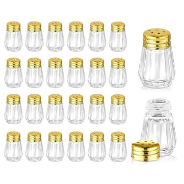 Imagem de 24 minisaleiros e pimenteiros, em forma de cubo, coqueteleira de temperos de vidro pequeno de 14,2 g para festa de casamento, restaurante, casa, cozinha (ouro)
