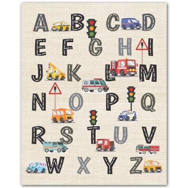 Imagem de ZUKIY Alphabet Adventures on the Road - Cartaz de carro e carta arte de parede para sala de jogos infantil de meninos - Impressão do alfabeto de transporte para decoração de aprendizagem - 20 x 25 sem
