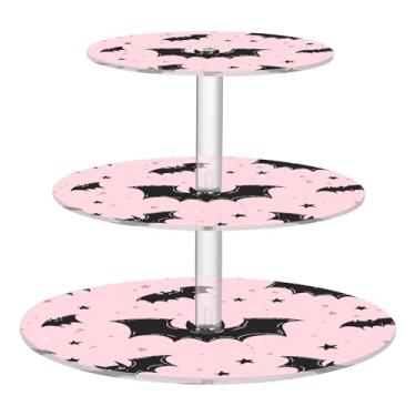 Imagem de CEBUGI Suporte redondo de 3 camadas para cupcake, morcegos e estrelas, suporte de bolo, torre, bandeja de servir em camadas de acrílico para chá, chá de bebê, casamento e mais
