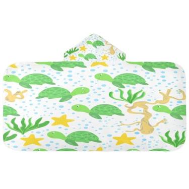 Imagem de CEBUGI Toalha de banho com capuz de tartarugas verdes para crianças toalha de banho macia absorvente com capuz 127 x 59,7 cm toalha de banho de praia para meninos e meninas