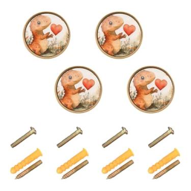 Imagem de Burbuja Maçanetas de armário de cozinha Valentine Dino Pacote com 4, puxadores redondos de 3,5 cm, puxadores de cômoda com parafusos para armários de cozinha, quarto, armário