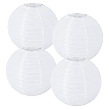 Imagem de NICENEEDED 4 lanternas de papel branco, lâmpadas de papel chinesas redondas de 19 cm para pendurar no teto, decoração de balão de ar quente para festa, jardim, casamento, aniversário