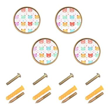 Imagem de Burbuja Puxadores de armário de cozinha com rostos de animais de desenho animado, pacote com 4, puxadores de gaveta redonda de 3,5 cm, puxadores de cômoda com parafusos para cozinha, quarto, armários