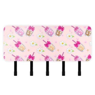 Imagem de Burbuja Lindo porta-chaves de milkshake com 5 ganchos, porta-chaves autoadesivo montado na parede, organizador de armazenamento de correio para entrada, decoração de casa