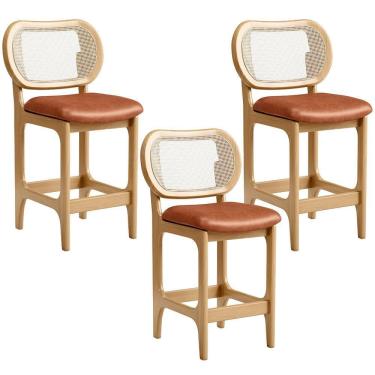 Imagem de Kit 3 Banquetas Baixa Bar Cozinha Sala De Jantar Betta L02 Mel Tela Couríssimo Camel - Lyam Decor
