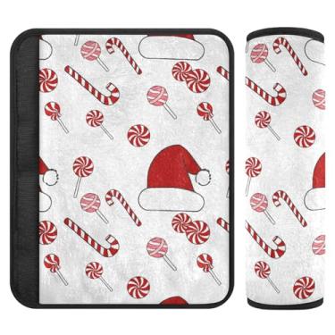 Imagem de Burbuja Capa para cinto de segurança de carro com chapéu de bengala de doces, protetor de cinto de segurança macio e confortável para alça de ombro de assento, 1 par pequeno