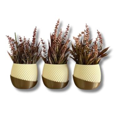Imagem de Cachepot Decorativo Kit Trio de Vasos Tifanny para Plantas Suculentas e Cactus + acompanha Suporte(Bege)