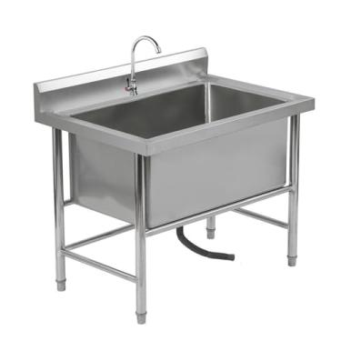 Imagem de Pia de tigela única grande, pia de aço inoxidável independente, pias utilitárias de aço inoxidável, pia de cozinha de bacia única, banheira de lavanderia de nível comercial, para restaurante