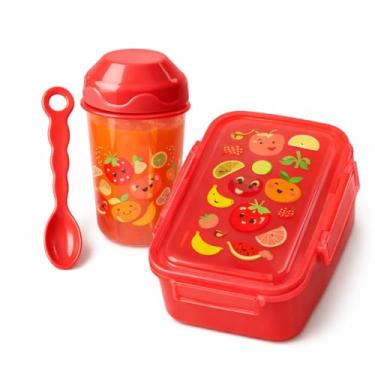 Imagem de Kit Lancheira Infantil com Marmita Hermética 400ml + Copo 300ml e Colher Pote Rosa com Tampa Segura, Livre de BPA, Ideal para Escola e Passeios (Vermelho)