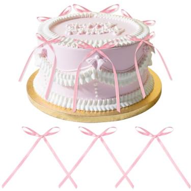 Imagem de 24 Pcs Bow Cupcake Toppers Satin Bows Birthday Cake Toppers Valentine's Bowknot Ribbons Bridal Cake Dessert Picks Coquette Cupcake Picks Girl Birthday Wedding Party Supplies, Pink