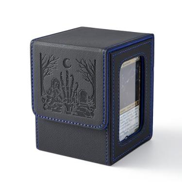 Imagem de Venssu MTG Deck Box with Commander Display, Zombie Card Deck Case Fits 100 Double Sleeved Cards, TCG Card Storage Box with 2 Dividers and 1 Toploader (Black and Blue)
