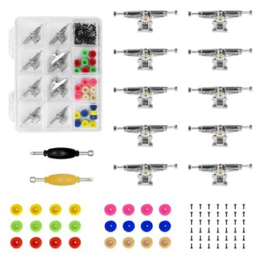 Imagem de DisplayMore 101PCS 33MM Ultra-Professional Extended Fingerboard Trucks & Multicolor Bearingless Wheels & Black Screws & Nuts & Spanner Tool Parts Kit Case for Fingerboard Skateboard Wooden Deck