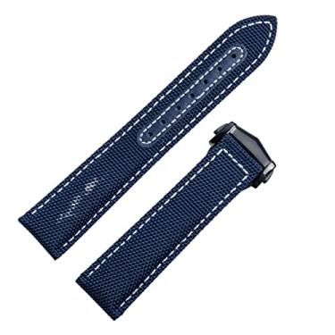 Imagem de ORKDFJ Pulseira Omega 300 AT150 Tecido Couro AQUA TERRA 150 Pulseira de Implantação Fivela de Implantação 20 mm 22 mm Nylon Canvas Watch Band (Cor: Fivela Azul Preta, Tamanho: 20 mm)